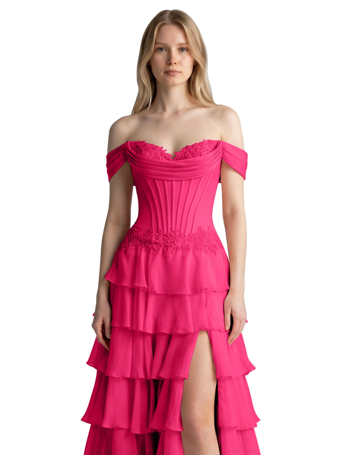 Tiered Off The Shoulder Prom Dress 