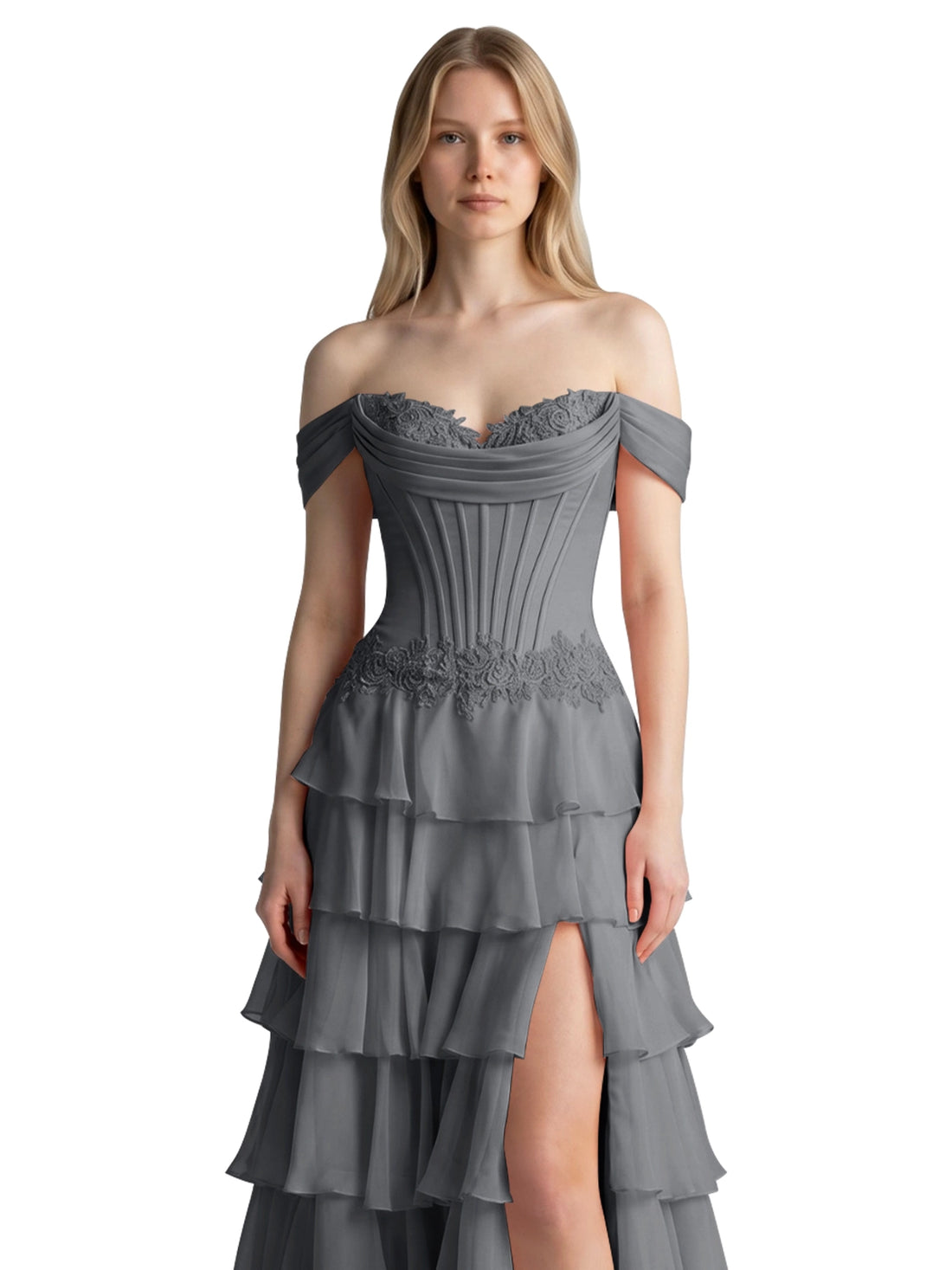 Tiered Off The Shoulder Prom Dress 