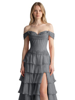 Tiered Off The Shoulder Prom Dress 