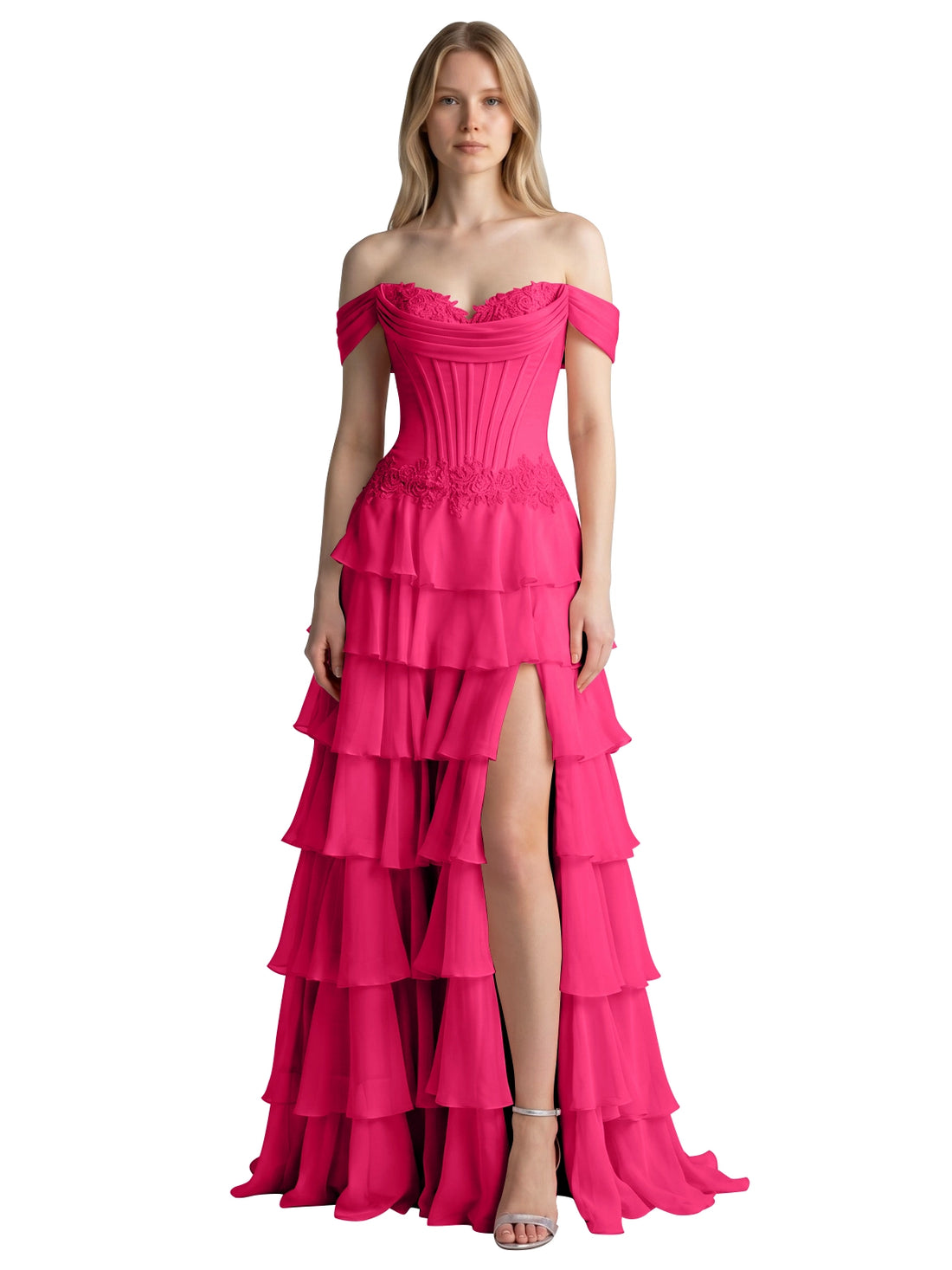 Tiered Off The Shoulder Prom Dress 