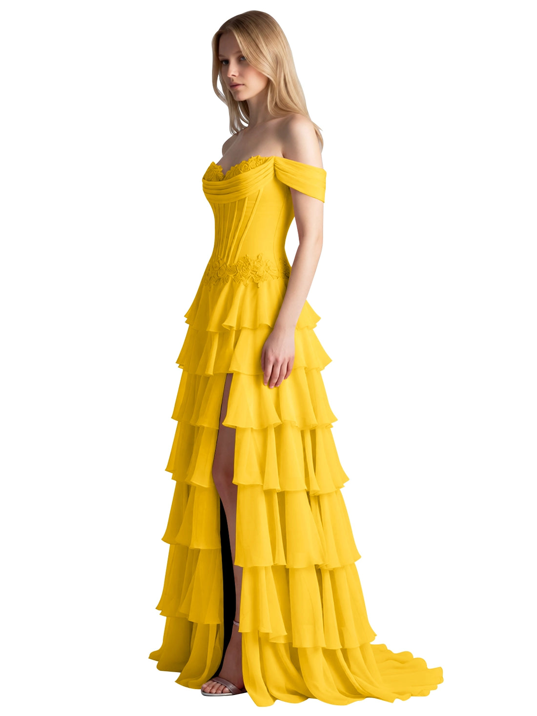 Tiered Off The Shoulder Prom Dress 