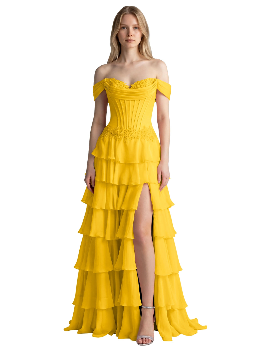 Tiered Off The Shoulder Prom Dress 