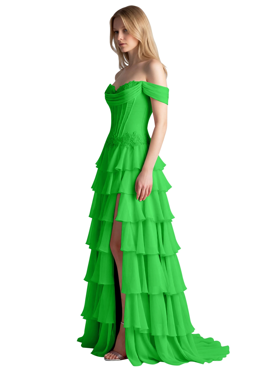 Tiered Off The Shoulder Prom Dress 