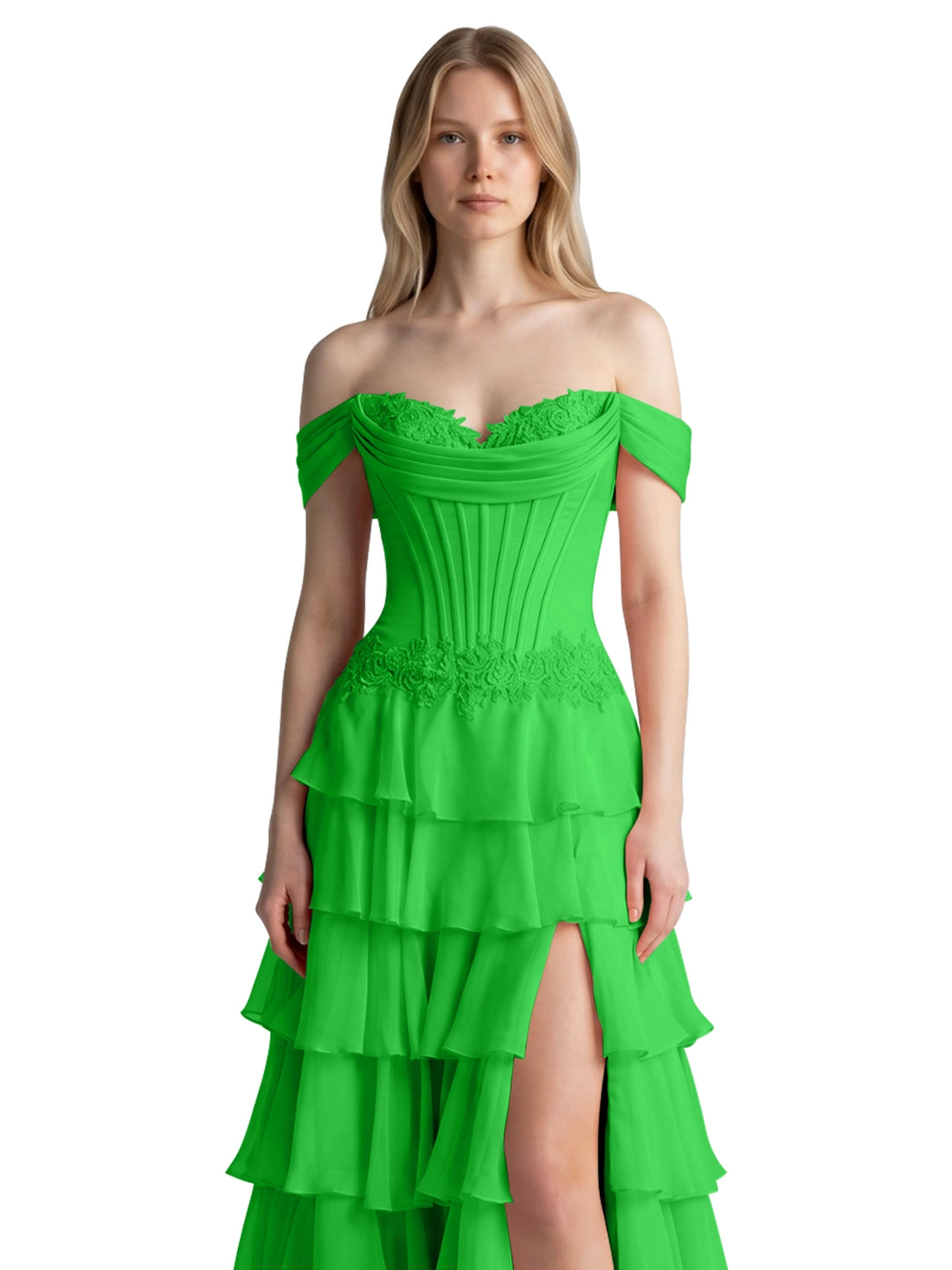 Tiered Off The Shoulder Prom Dress 