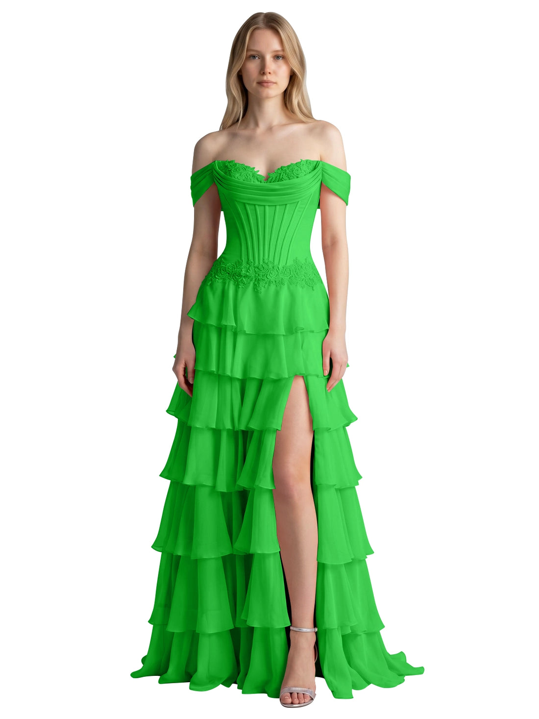 Tiered Off The Shoulder Prom Dress 
