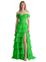 Tiered Off The Shoulder Prom Dress 