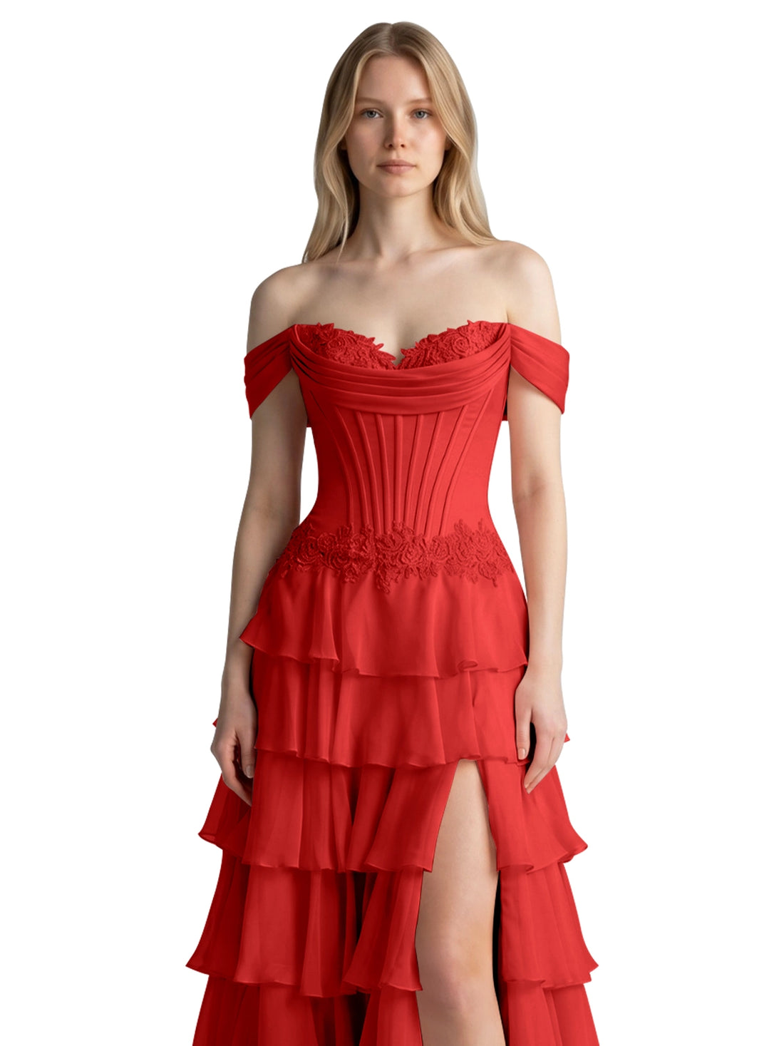 Tiered Off The Shoulder Prom Dress 