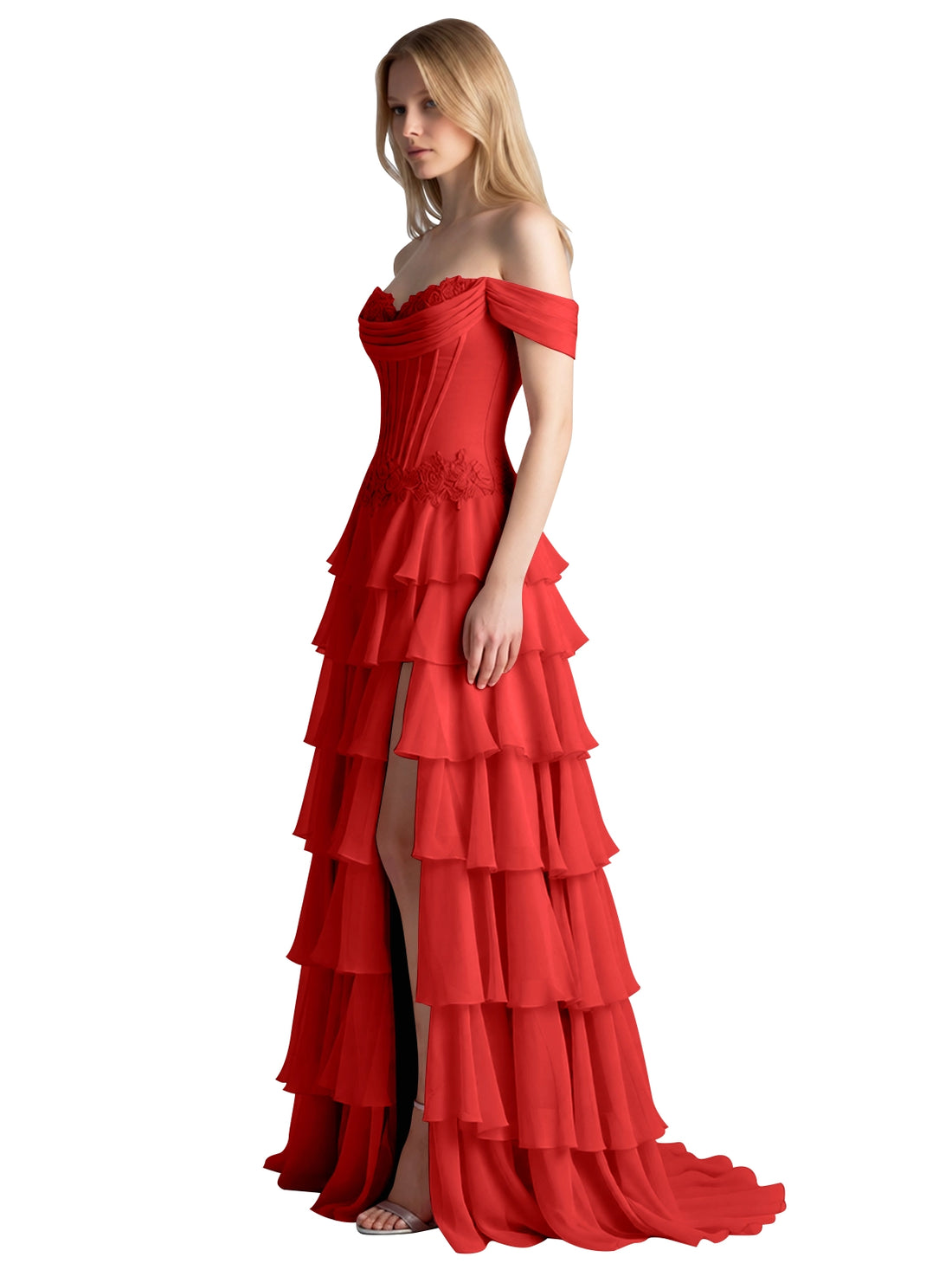 Tiered Off The Shoulder Prom Dress 