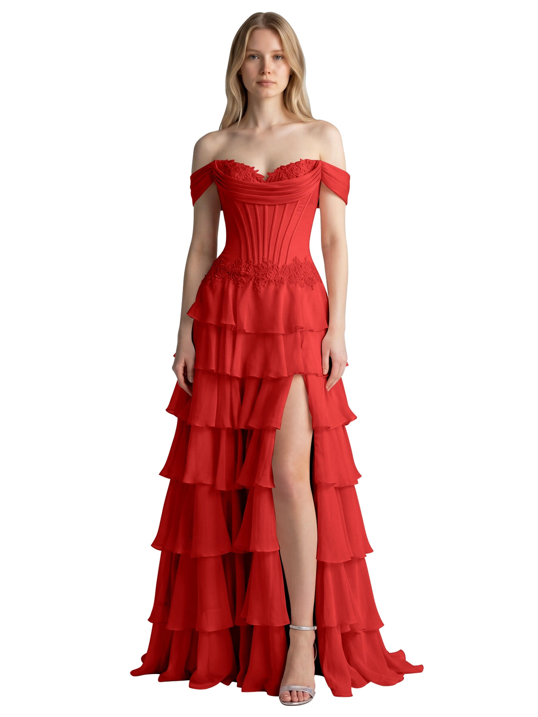 Tiered Off The Shoulder Prom Dress 