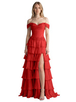 Tiered Off The Shoulder Prom Dress 