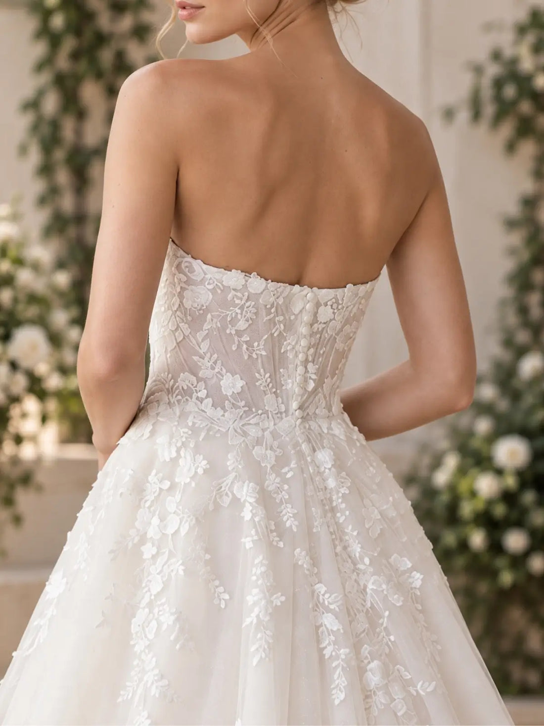 A-Line Tulle Wedding Dress with Applique Details
