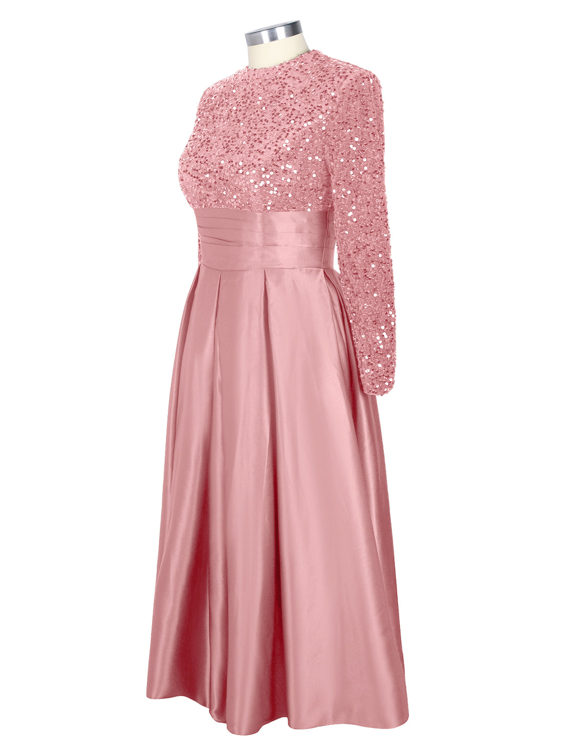 Sequined Boat Long Sleeves Dress 