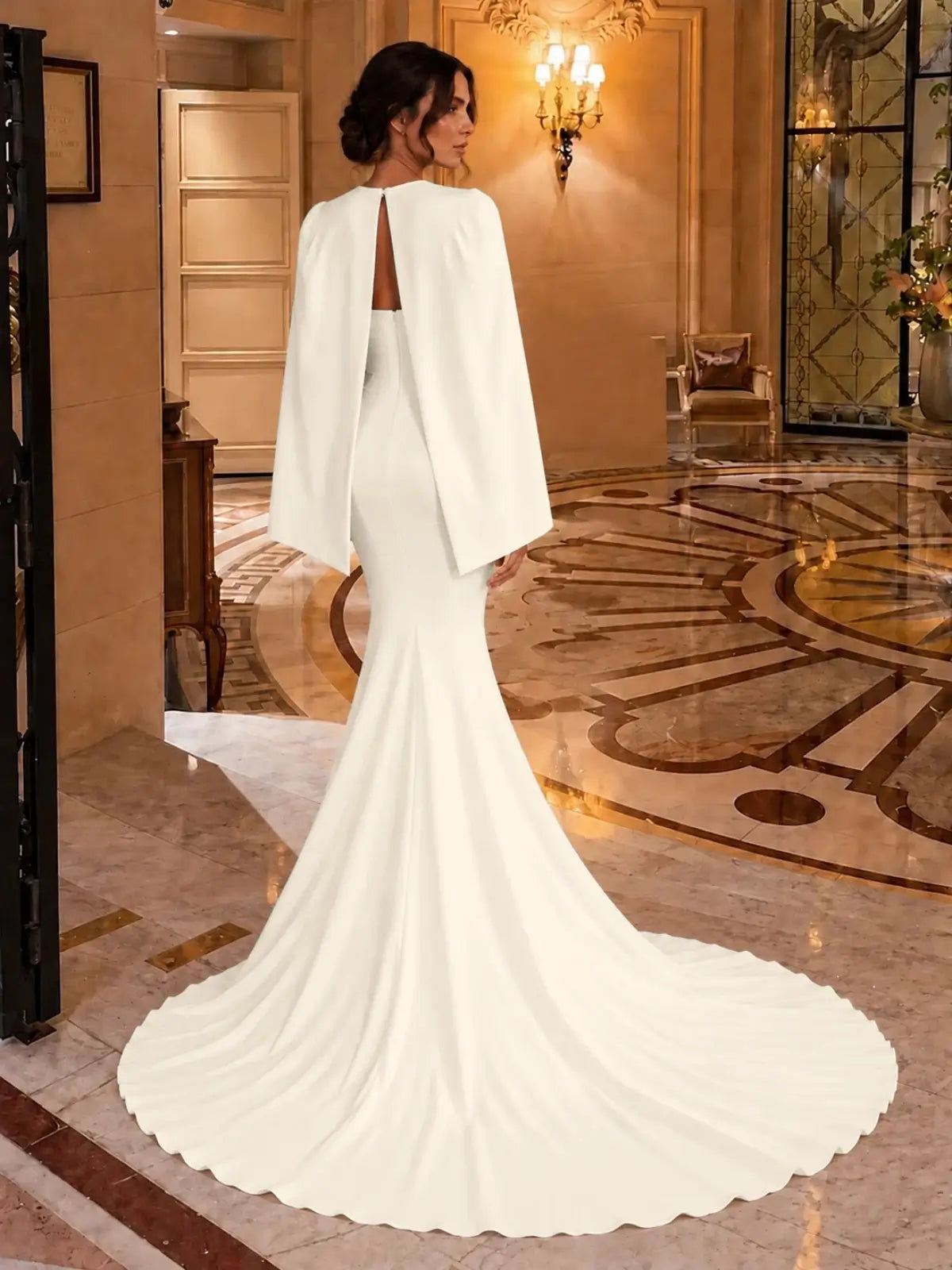Stretch Satin Wedding Dress with Cape