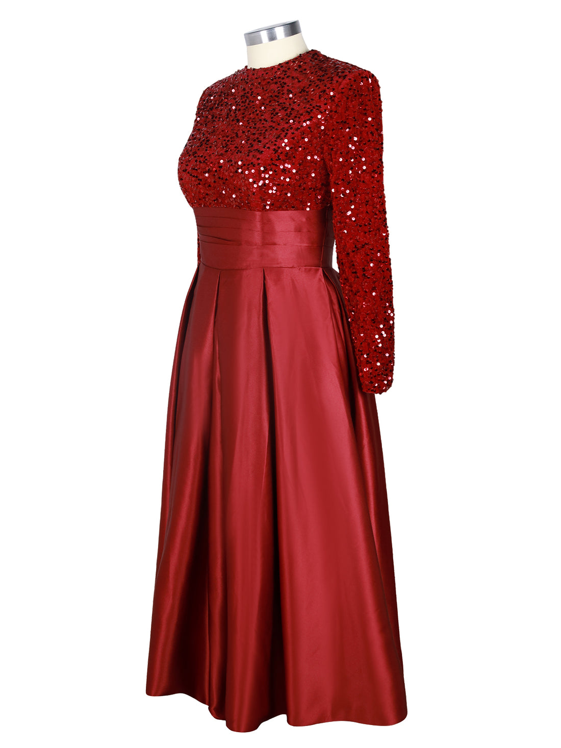 Sequined Boat Long Sleeves Dress 