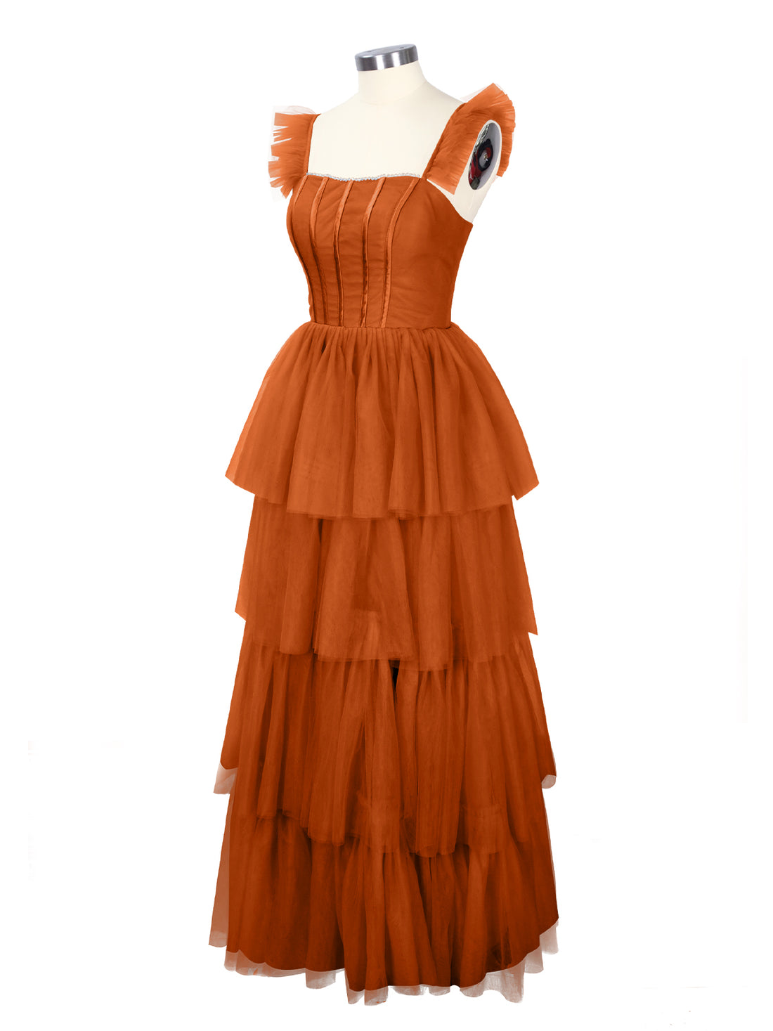 Ruffled Strap Tiered Tulle Bridesmaid Dress 
