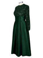 Sequined Boat Long Sleeves Dress 
