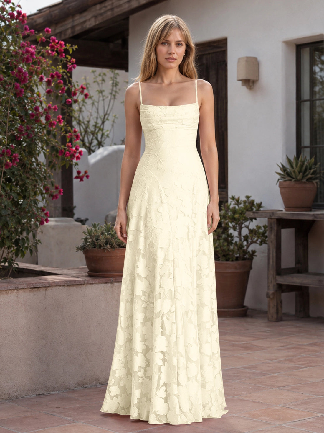 Jacquard Prom Dress with Lace-Up Open Back 