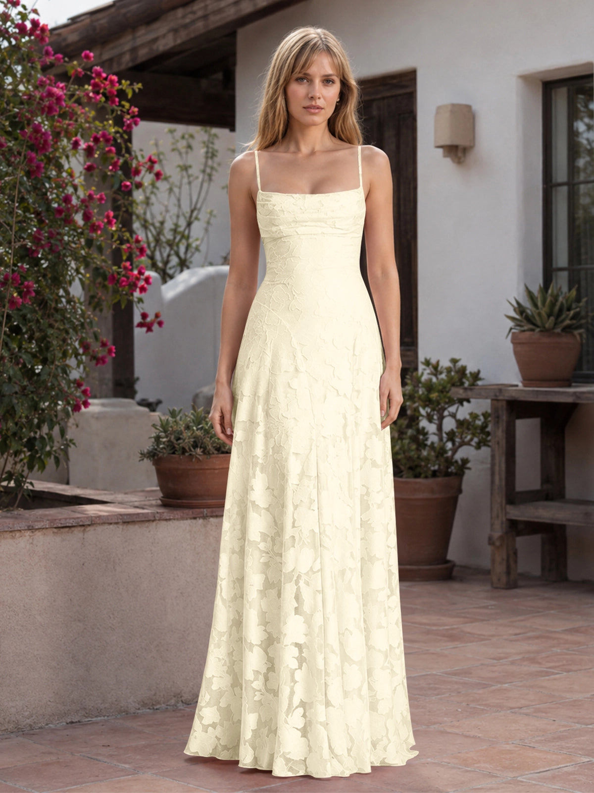 Jacquard Prom Dress with Lace-Up Open Back 