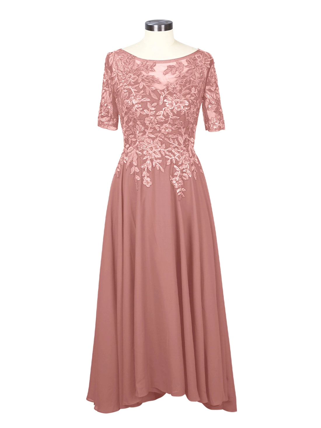 Applique Half Sleeves Chiffon Dress 