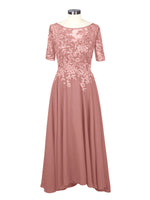Applique Half Sleeves Chiffon Dress 