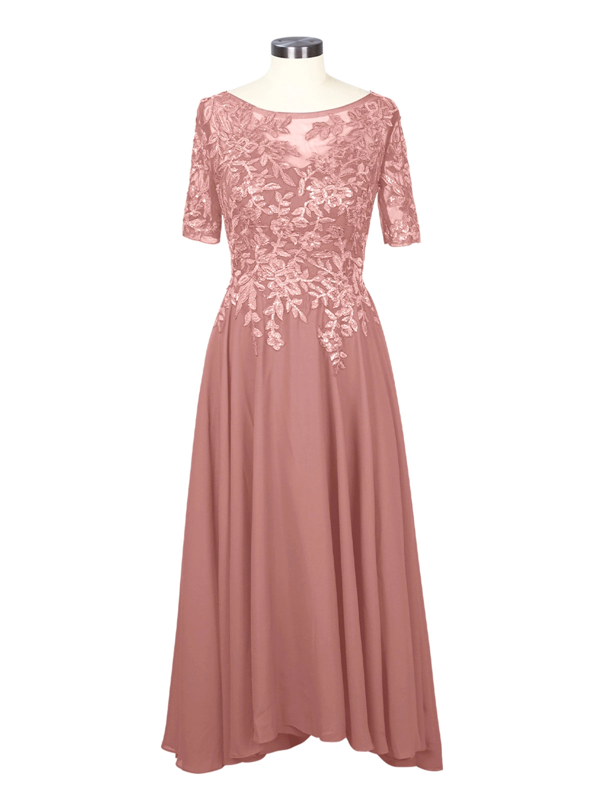 Applique Half Sleeves Chiffon Dress 