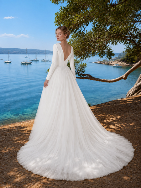 V-Neck Wedding Dress with Long Sleeves