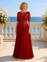 Applique Half Sleeves Chiffon Dress 