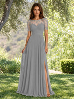 Lace Mother of the Bride Dress with Illusion Neckline 