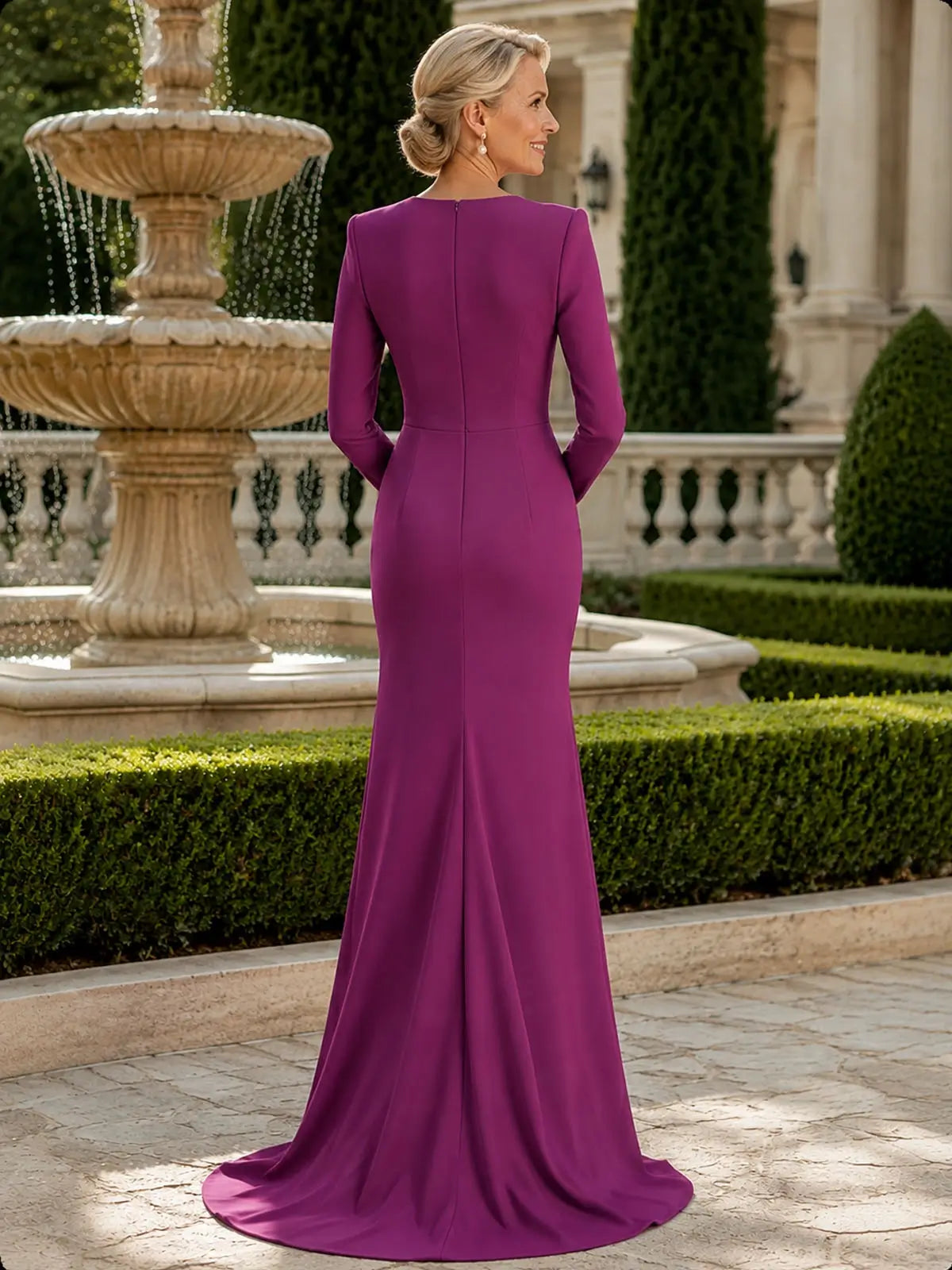 Stretch Crepe Mermaid Mother of Bride Dress with High Slit 