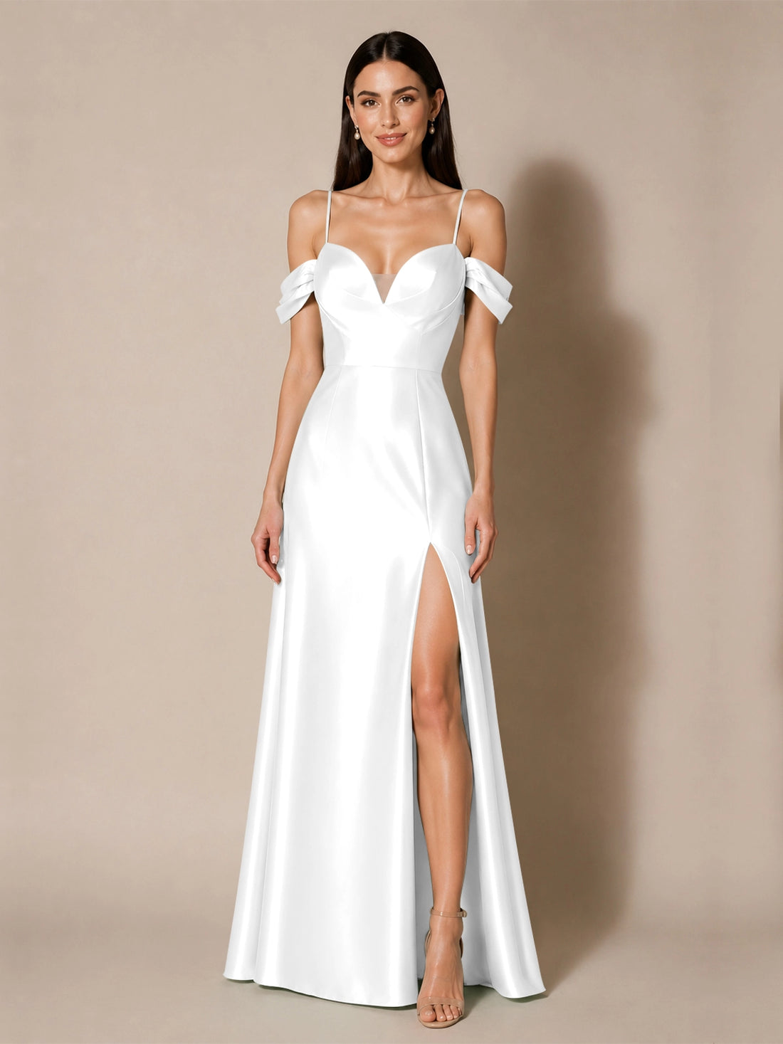 Silk-like Bridesmaid Dress with Cold Neckline 
