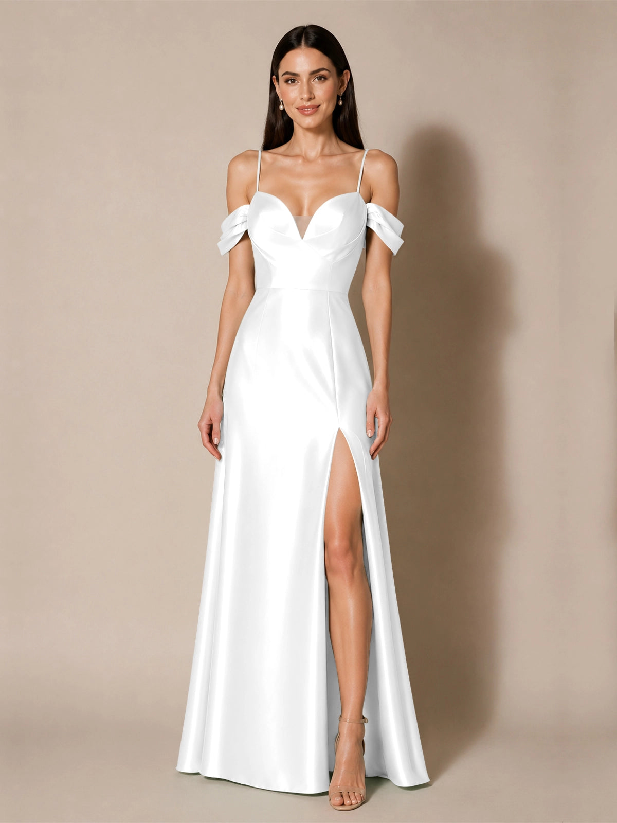 Silk-like Bridesmaid Dress with Cold Neckline 
