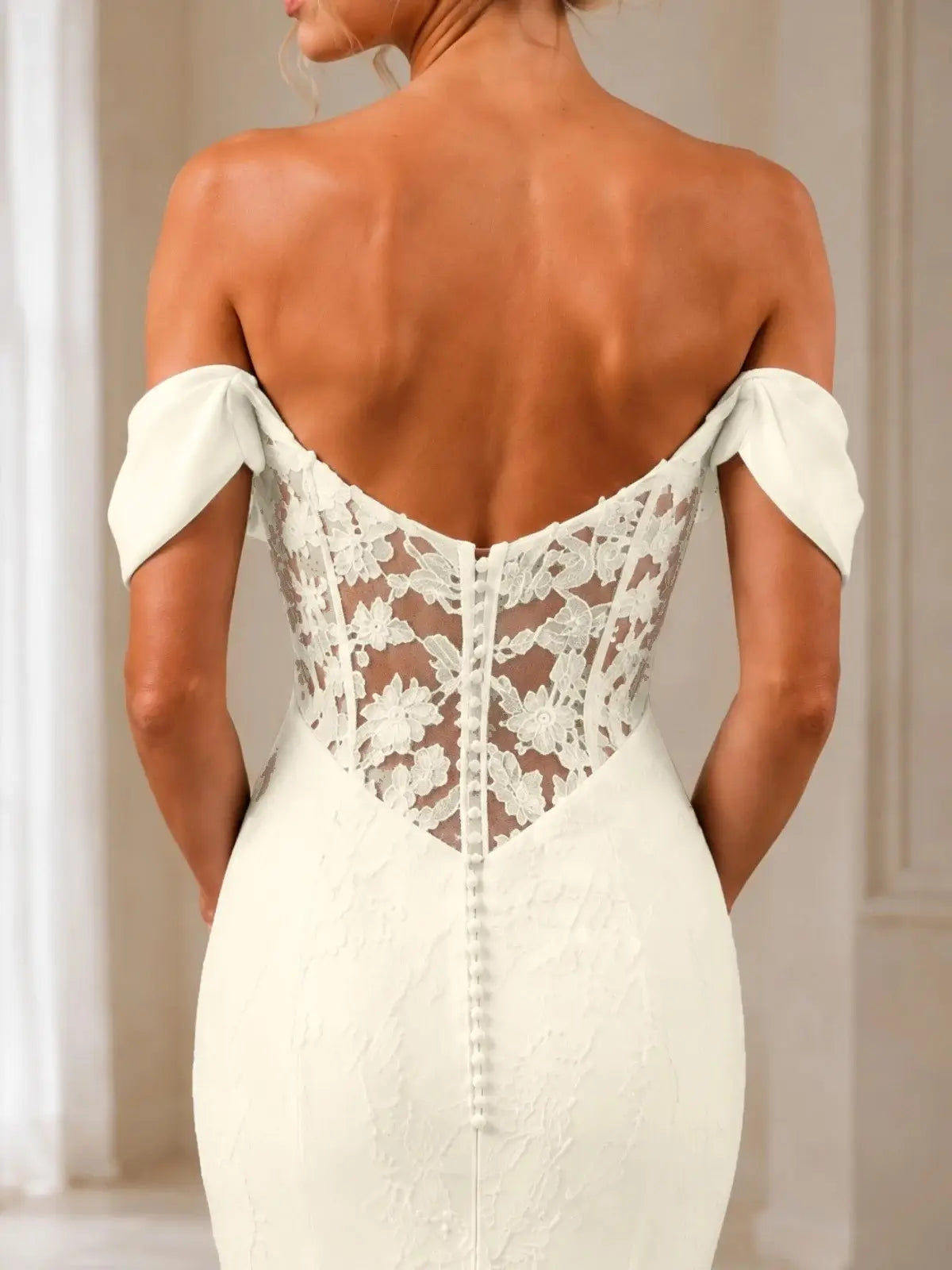 Off-the-Shoulder Wedding Dress with Appliques