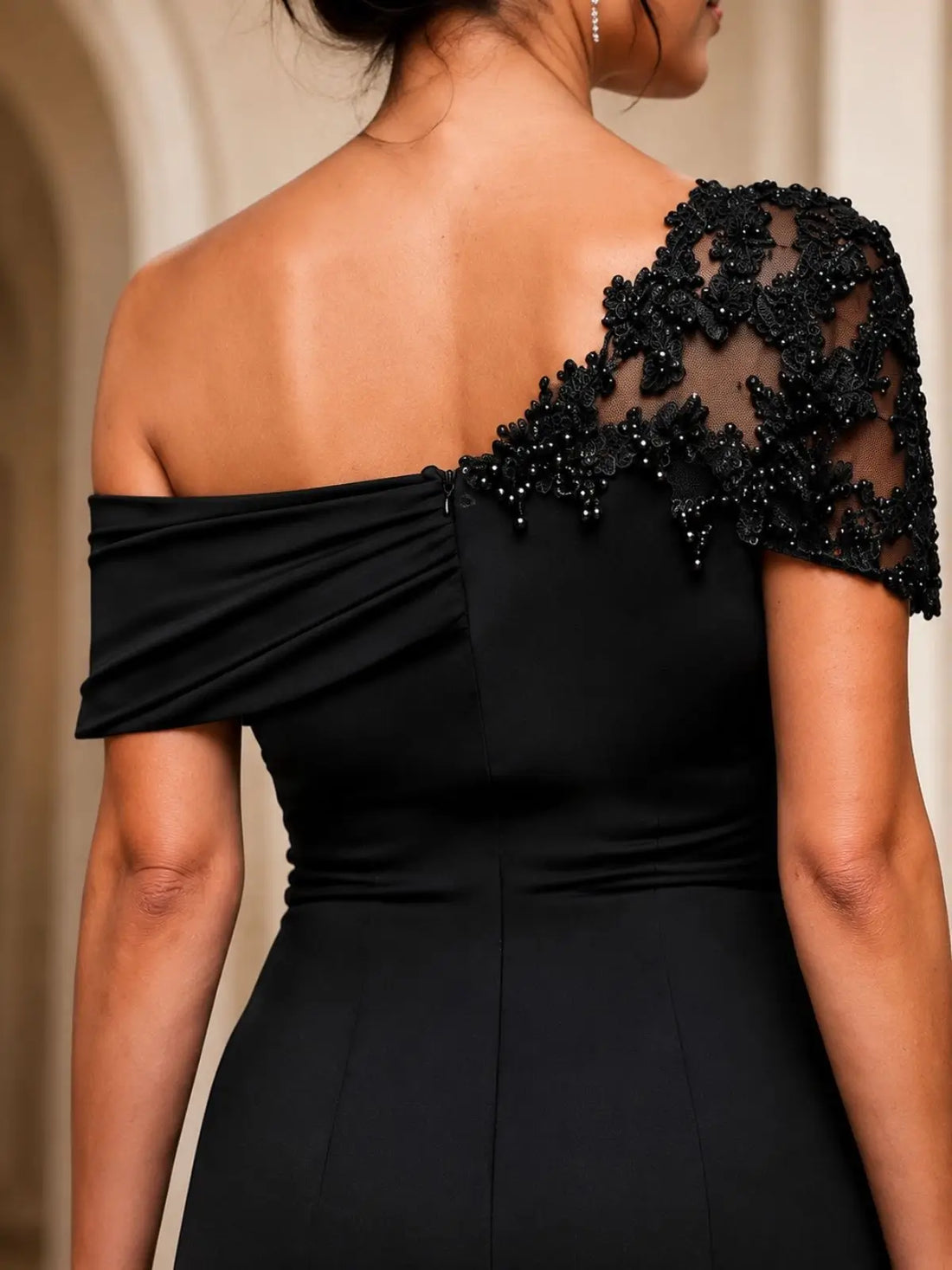 Stretch Crepe Mother of the Bride Dress with Beaded
