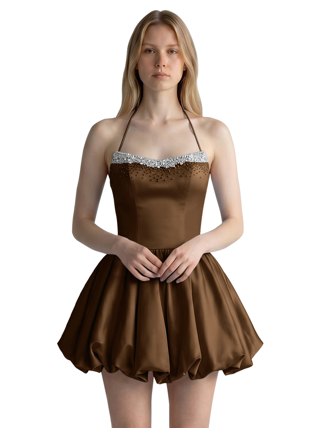 Beading Bubble Hem Mini Dress 