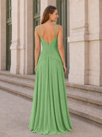 Deep V-neck Bridesmaid Dress with High Slit