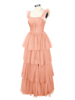 Ruffled Strap Tiered Tulle Bridesmaid Dress 