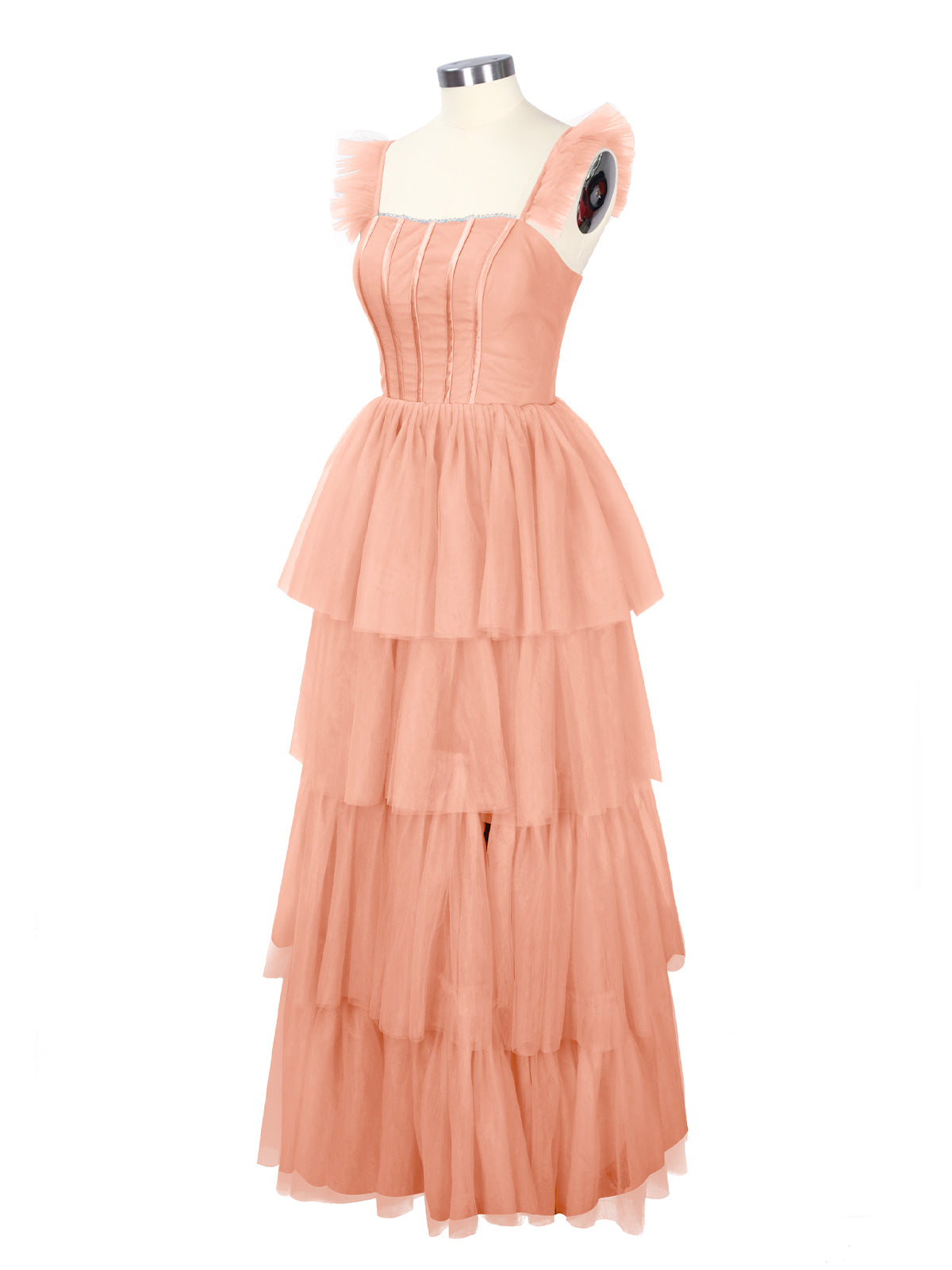 Ruffled Strap Tiered Tulle Bridesmaid Dress 