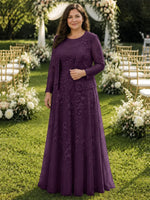 Two-Piece Lace Mother of the Bride Dress with Long Sleeves-Plus Size 