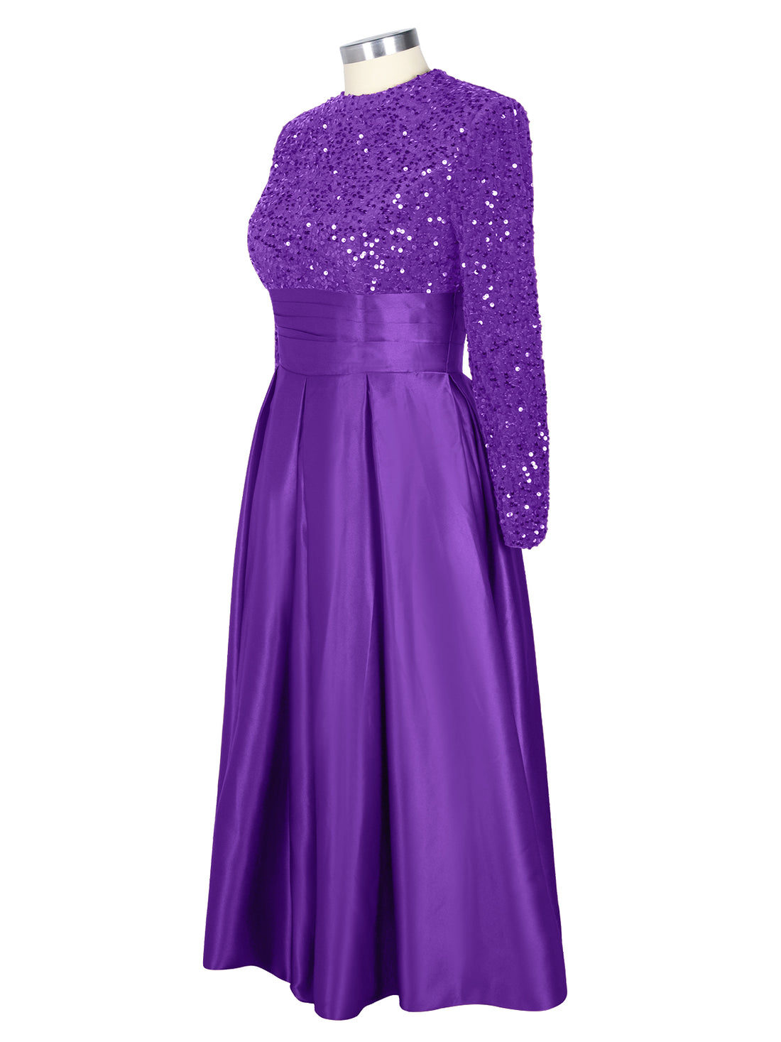 Sequined Boat Long Sleeves Dress 