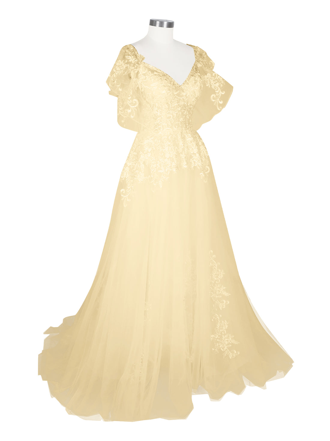 Illusion Tulle Applique Wedding Dress 
