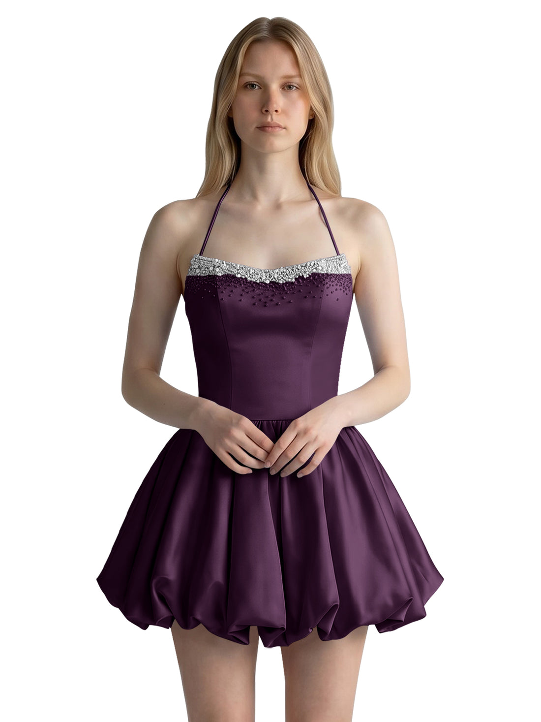 Beading Bubble Hem Mini Dress 