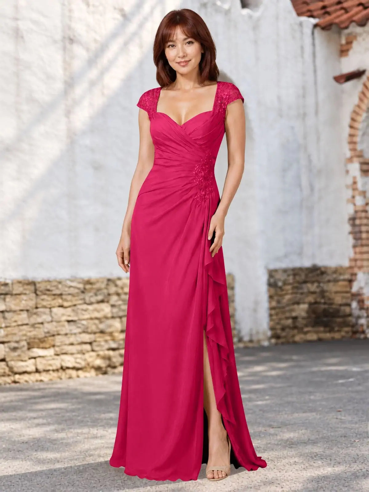 Chiffon Mother of the Bride Dress with Lace Appliques 