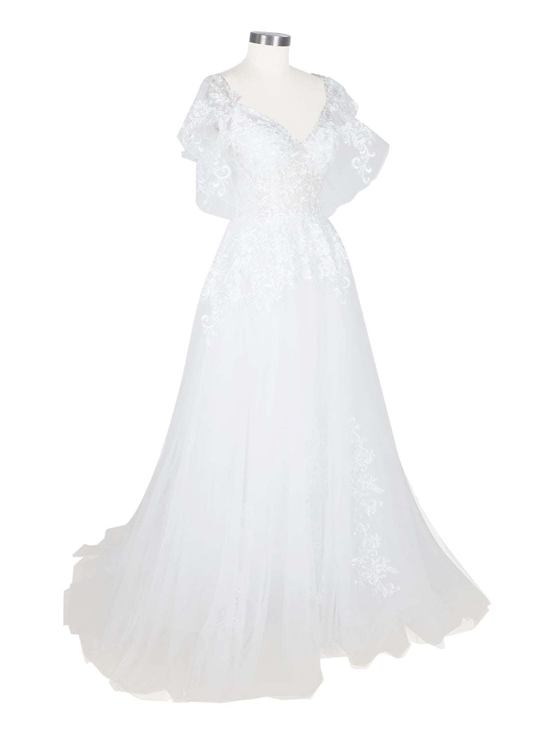 Illusion Tulle Applique Wedding Dress 