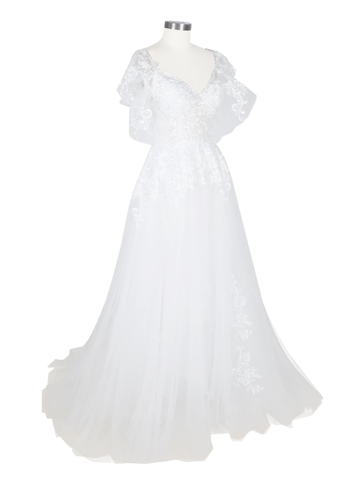 Illusion Tulle Applique Wedding Dress 