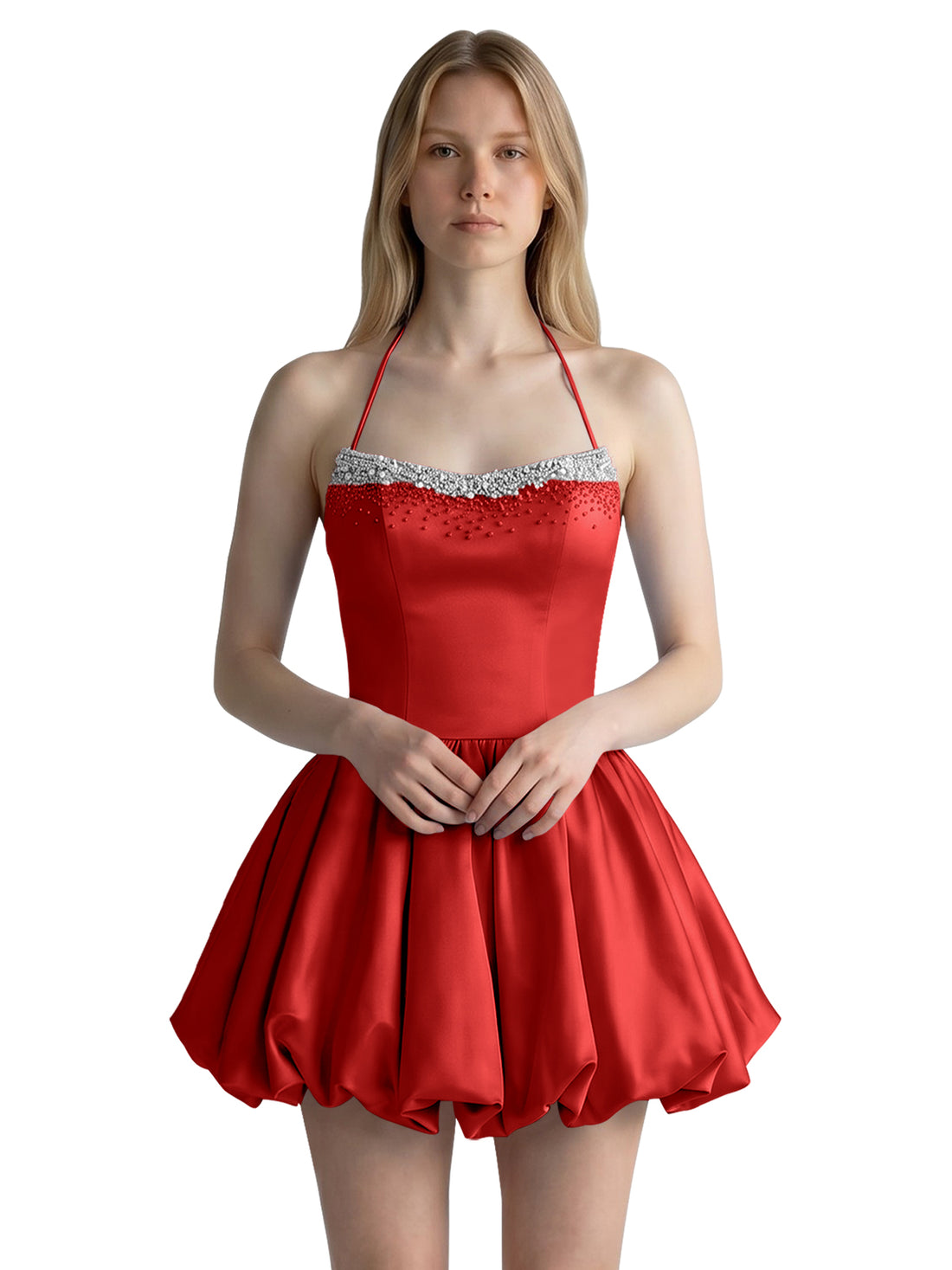 Beading Bubble Hem Mini Dress 