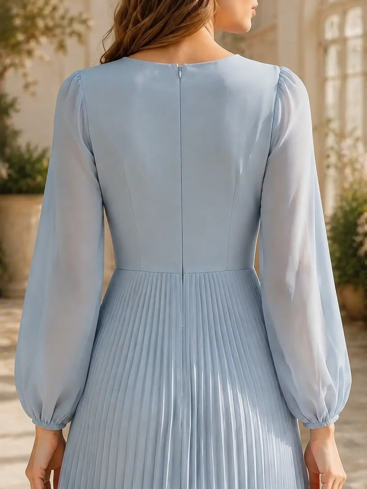Pleated Bateau Neck Bridesmaid Dress