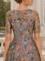 Boat Neck Mother of the Bride Dress with Half Sleeves