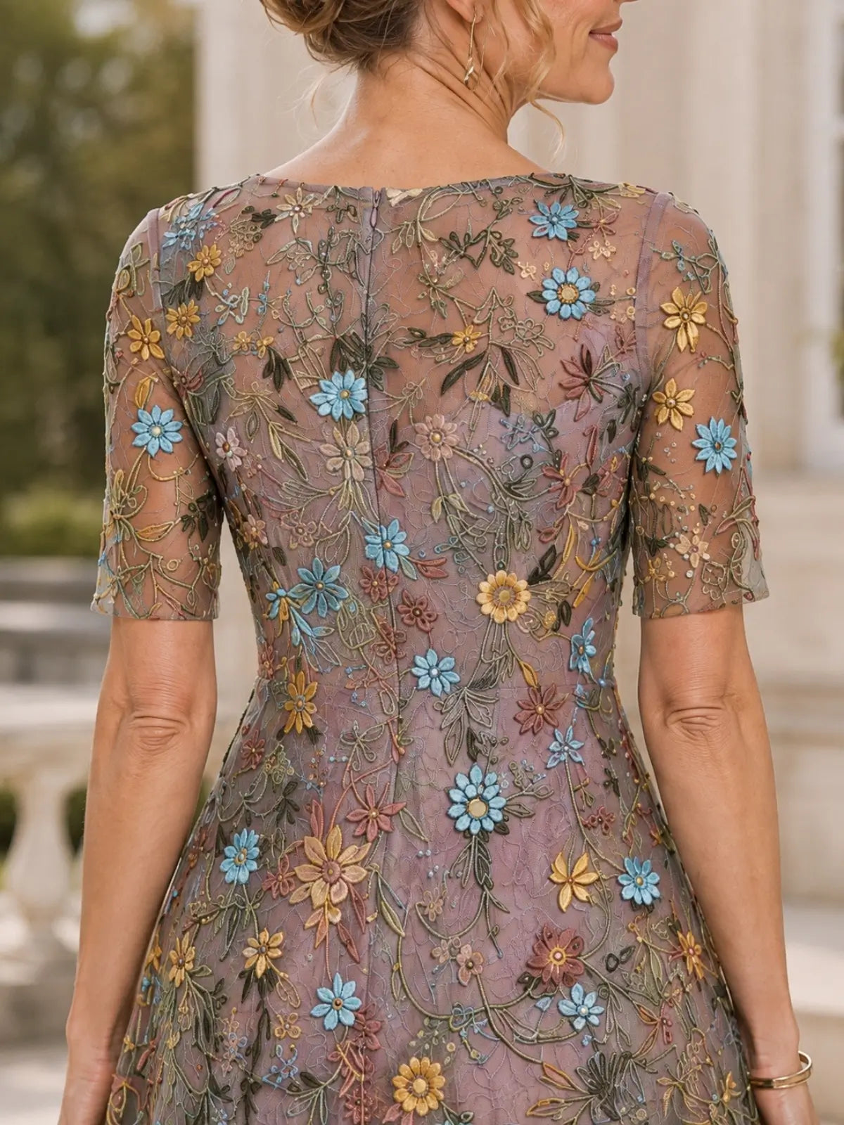 Boat Neck Mother of the Bride Dress with Half Sleeves