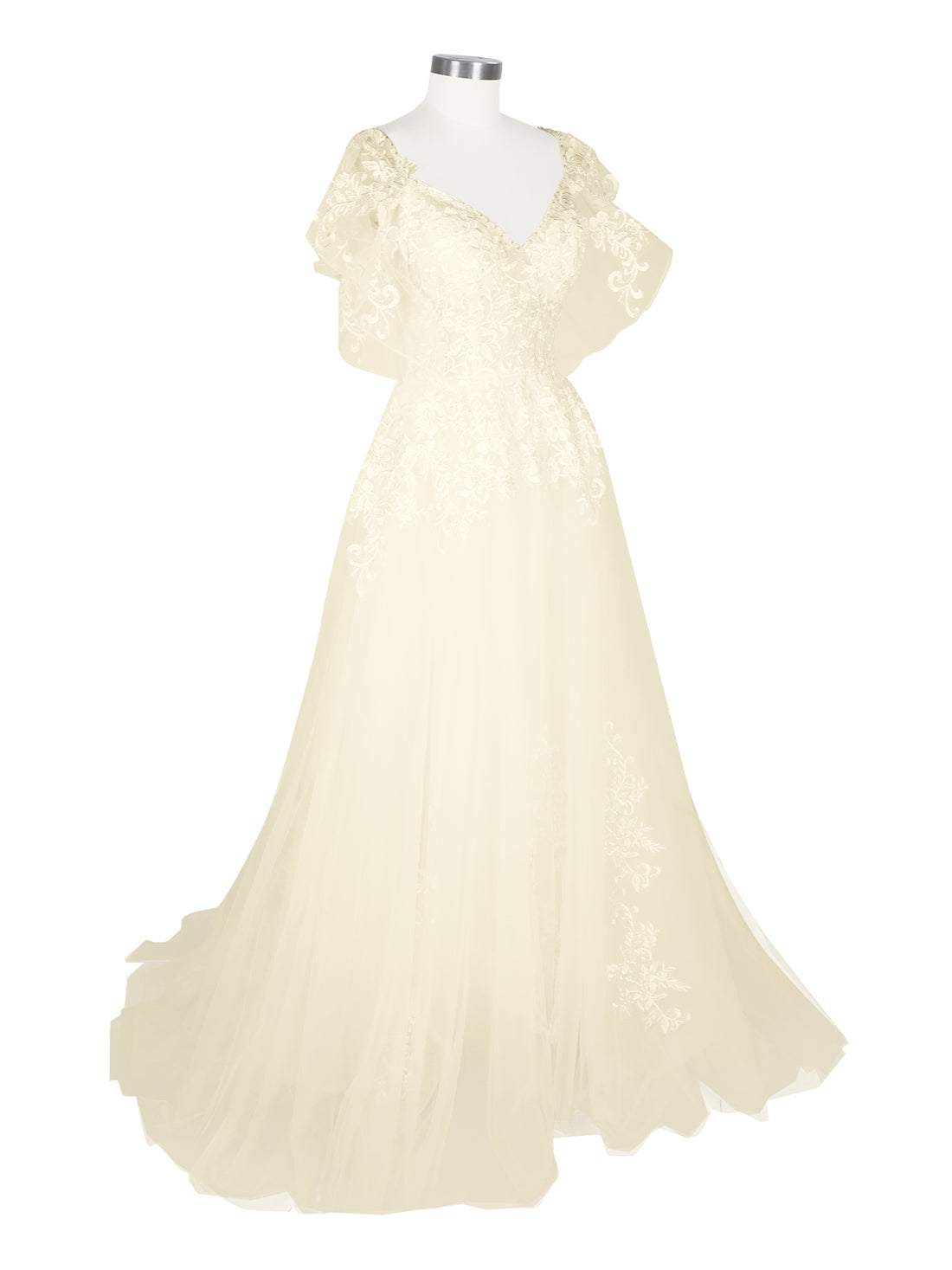 Illusion Tulle Applique Wedding Dress 