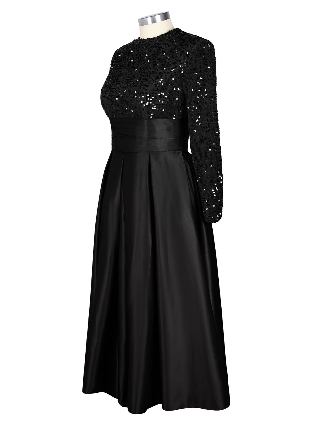 Sequined Boat Long Sleeves Dress 